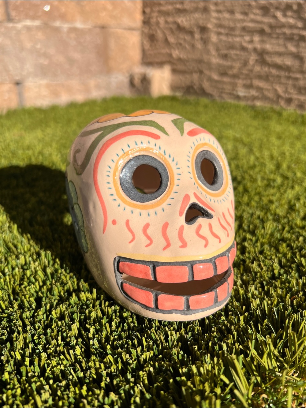 Hand-Painted Ceramic Sugar Skull Sculpture - Multicolor